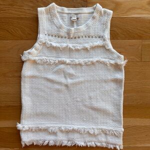 J Crew Cotton Textured Sleeveless Knit Top with Fringe Trim